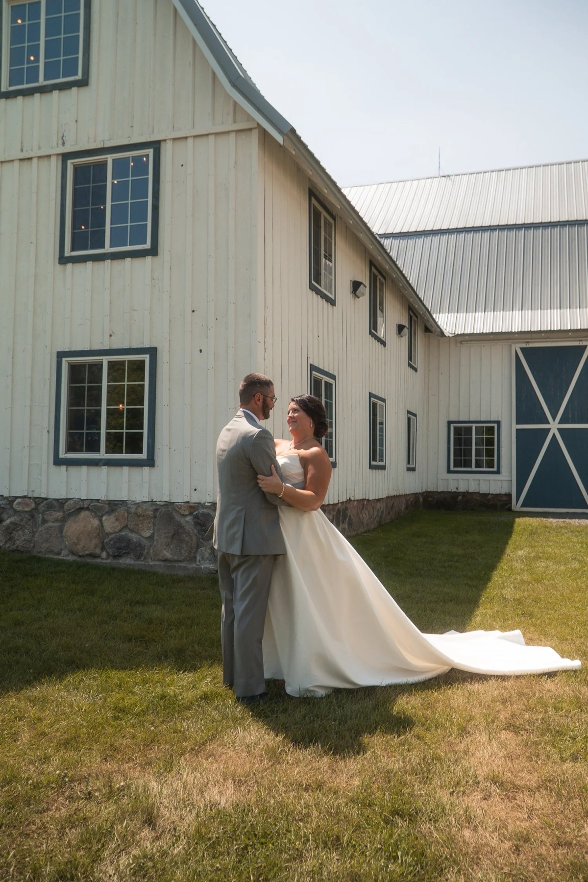 Couple sharing a quiet moment outside the estate